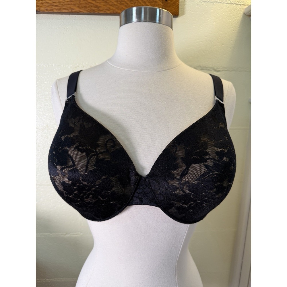 Soma Vanishing Back Full Coverage Bra 36D Black Lace Underwire Smooth Back